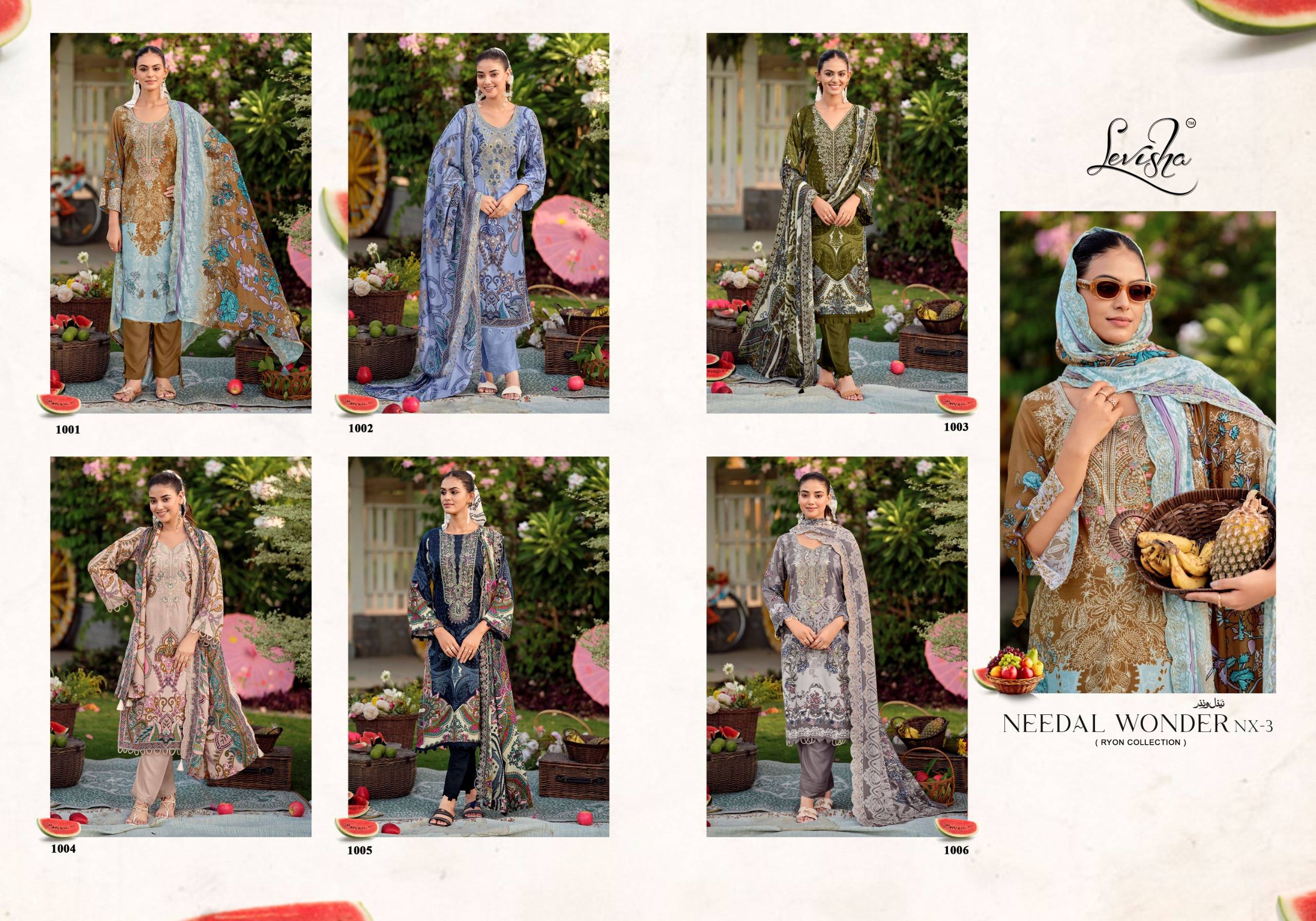 NEEDAL WONDER NX-3 By Levisha 1001 To 1006 Series Indian Traditional casual wear Pakistani Rayon Viscose dresses At Wholesale Price
